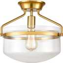 YUBOLE Modern Mid-Century Gold Clear Glass Ceiling Lights Brass 14" Wide Semi Flush Mount Ceiling Lighting Fixture for Bedroom Kitchen Hallway Bathroom