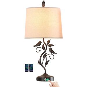 RORIANO 27" Touch Farmhouse Table Lamps for Living Room with 3-Way Dimmable 2 USB Ports, Vintage Rustic Iron Leaf Nightstand Lamp for Bedroom, LED Bulb Included (1 Pack-Bronze)
