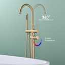 Taplong Brushed Gold Free Standing Tub Faucet Freestanding Bathtub Faucet with Handheld Sprayer, Floor Mount Tub Filler, Shower Tub Faucet Set Complete, Bathtub Faucet with Shower-51005BG