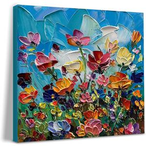 Diathou Art Hand-painted canvas wall decoration oil painting, modern style flower painting, suitable for wall artworks in bedrooms, bathrooms and offices. 24x24 inches