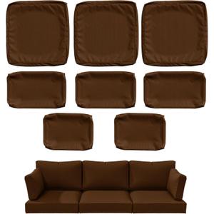 8 Pcs Outdoor Patio Cushion Covers, Replaceable Waterproof Furniture Covers, Outdoor Non-Slip Covers with Zippers, Covers Only, Chocolate