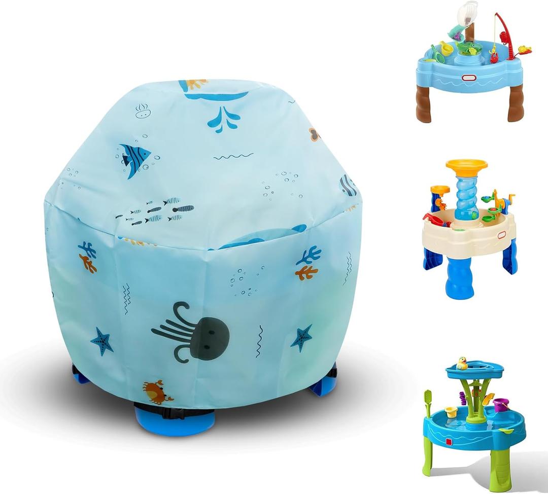 Kids Water Table Cover - Outdoor Kids Toy Cover for Little Tikes Showers Splash Tower Water Table, Blue Printed Round Cover Waterproof & Dustproof