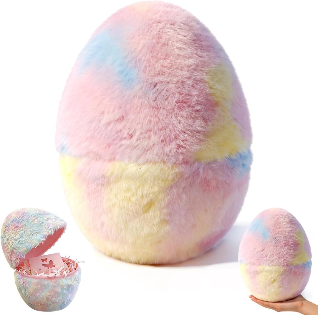 2 x Decorative Easter Egg with Raffia Grass and Card, Plush Fabric Tabletop Home Dcor, Openable Design for Spring Seasonal Display, 8.27 Inch (2)