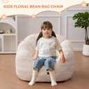 MAXYOYO Kids Bean Bag Chair, Floral Shaped Bean Bag Sofa, Plush Faux Fur Toddler Couch with Petal Backrest for Boys Girls, Stuffed Cozy Sofa for Nursery, Bedroom, Beige, Standard