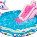 BANZAI Spray 'N Splash Unicorn Pool, Length: 78 in, Width: 60 in, Height: 32 in, Inflatable Outdoor Backyard Water Slide Splash Toy