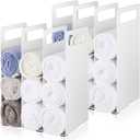 LEIFIDE Set of 4 Interlocking Towel Organizer Metal Bathroom Towel Storage Rack Shelf Dividers Organizers for Closet Home Space Saving (White)