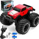 1:18 Scale Amphibious LED RC Car 2.4GHz All 20 Km/h Off Road Terrain Remote Control Drift Truck, Waterproof Truck for 8+ Year Old Boys Girls Kids Gifts (Red)