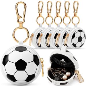 Weysat 6 Pack Soccer Jewelry Holder Keychain - Portable Ring Keeper Case, Small Travel Ring Box with Zipper, Earring Stud Necklace Storage Case for Men Women