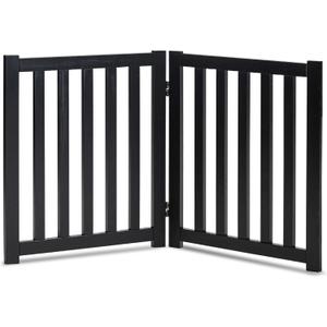 LZRS 2-Panel Wooden Free Standing Foldable Dog Gate  Solid Hardwood 24" High, Step-Over Safety Pet Gate for Doorways, Stairs & Small Spaces - Indoor Use, Black (24"Height-2 Panel)