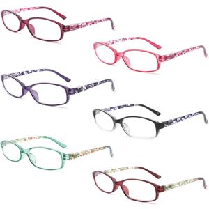 6 Pack Reading Glasses Blue Light Blocking,Fashion Ladies Spring Hinge Readers with Pattern Print,Anti Glare UV Eyeglasses for Women 0.75