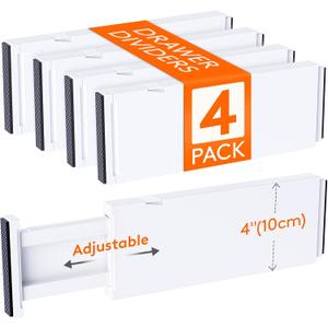 Lifewit 4 Pack Drawer Dividers 4" High,11-17" Adjustable Dresser Drawer Organizers for Clothes, Expandable Dresser Separators in Bedroom/Bathroom/Kitchen/Vanity/Office Organization and Storage, White