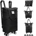 Expandable Rolling Duffle Bag - Large Carry-On With Spinner Wheels, Foldable Weekend Travel Bag, 28-58L CapacityBackpack-Black