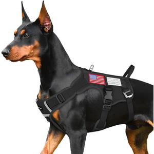 FAYOGOO Tactical Dog Harness for Large Dogs - Heavy Duty Dog Harness Escape Proof with Handle - No Pull Military Service Dog Vest with Removable Patches for Walking,Training,Hiking (L(Chest:27-32"), Black)