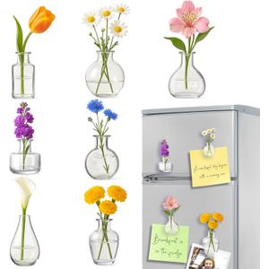 7PCS Mini Vase Magnets for Fridge - 3D Glass Bud Vase Magnets Fridge Decoration Set Design for Refrigerator, Lockers & Office Spaces 7PCS Mini Vase Magnets for Fridge - 3D Glass Bud Vase Magnets Fridge Decoration Set Design for Refrigerator, Lockers & Office Spaces