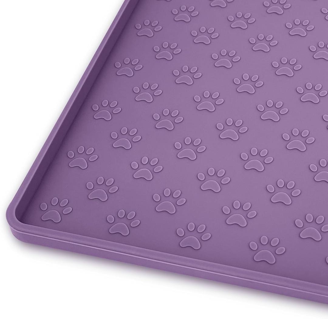 Ptlom Dog Food Mat Anti-Slip Pet Bowl Mats for Food and Water, High-Lips Pet Placemat Prevent Messy Spills to Floor, Waterproof Puppy Feeding Tray for Small, Medium Large Dogs Cats, Silicone (18" * 12", Purple)