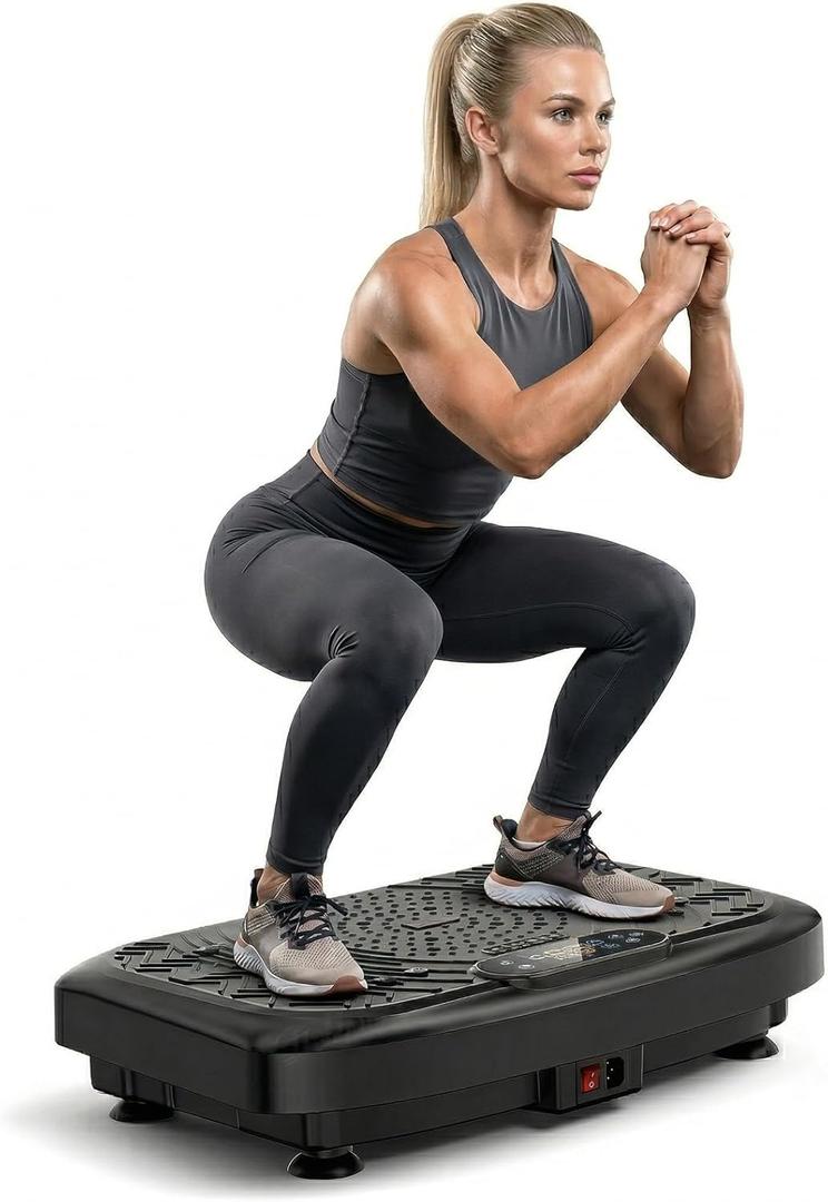 Vibration Plate Exercise Machine, Compact Vibration Platform for Full Body, Vibrating Plate for Lymphatic Drainage with Resistance Bands(Lacquer Black)
