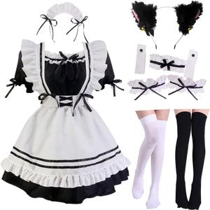 Japanese Anime Cosplay Maid Outfit Dress Japanese Maid Outfit Set Cute Halloween Makeup Cosplay Costume (Asia 3XL(US-XL), Black)