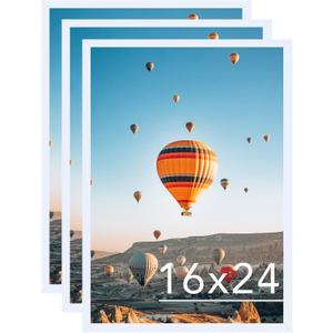 JCJMY 16x24 Picture Frame Set of 3 White for Poster Photo Picture and 40x60 cm Canvas, Horizontal and Vertical Formats for Wall Hanging, 16 x 24 Wall Gallery Poster Photo Frame,3 Pack, White