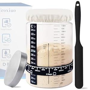 Sourdough Starter Kit -40oz Thick Glass Sourdough Starter Jar Sour Dough Container for Bread Baking Includes Guide Sourdough Container Perfect Sourdough Bread Baking Gift for Home Bakers (1-pack)