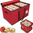 Christmas Ornament Storage Box, Stores 96-4" Large Ornaments with Individual Trays, Ornament Organizer Storage Box, Durable 600D Oxford Material, Extra Pockets, Dual Zipper - Red