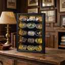 Belt Buckle Display Case, 5 Belt Buckle Holders Included, 17x12 Black Shadow Box with LED Light, Wall-Mounted Men's Belt Clip Storage Box, Lockable