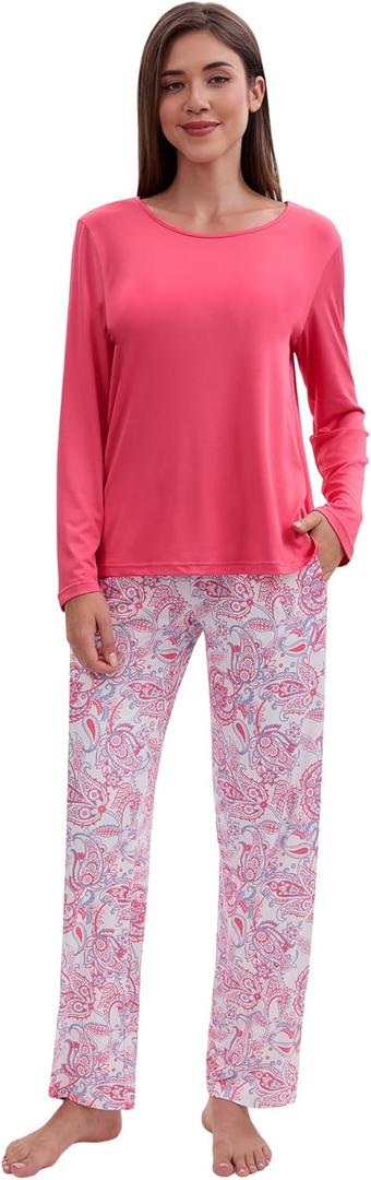 Womens Soft Pajama Set Long Sleeve Tops and Full Length Pajama Set Sleepwear with Dream Print Two Piece Pjs (XXL)