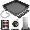 31 x 31 x 3 Inch Foldable Washing Machine Pan Washer Drain Pan with Drain Hole and 4 Pcs Mat, Non Slip Leak Proof Anti Vibration Waterproof Drip Tray for Washer Dryer Floor Protection