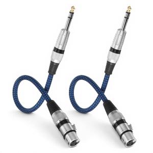 2 Pack Female XLR to 1/4'' TRS Microphone Cable, 6.35mm TRS to XLR Female Braid Quarter inch Balanced Cable Nylong Braided XLRs 3 Pin Female to 6.35 mm TRS Male Balanced Wire Mic Cord for Microphone