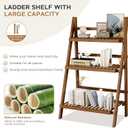 39.4" Bamboo Ladder Shelf Plant Shelf, 3 Tier Foldable Ladder Flower Pot Display Shelf Rack, 23.6"W x 15"D x 39.4"H, Freestanding Bookshelf for Garden, Balcony, Yard, Patio, Lawn, Living Room, Walnut