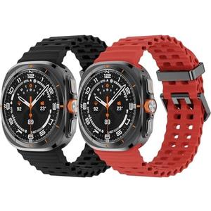 Amazon.com: 2 Pack Ocean Bands Compatible with Samsung Galaxy Watch Ultra Band 47mm (2024), Adjustable Breathable Silicone Strap for Women Men, Black/Red : Cell Phones & Accessories