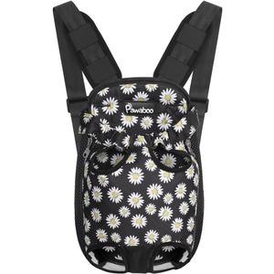Pawaboo Pet Carrier Backpack, Adjustable Pet Front Cat Dog Carrier Backpack Travel Bag, Legs Out, Easy-Fit for Traveling Hiking Camping for Small Medium Dogs Cats Puppies, Small, Black Daisy