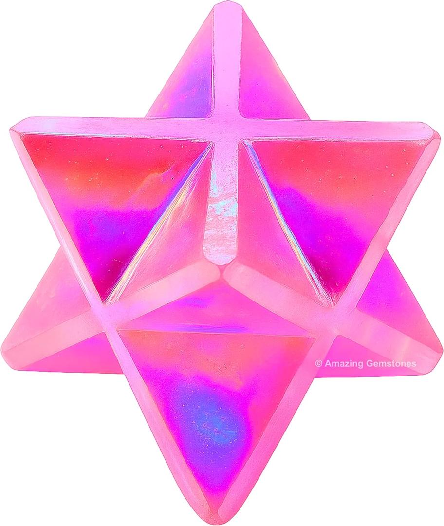 Amazing Gemstone Angel Aura Rose Quartz Merkaba Crystal - 1 Inches Metaphysical Merkaba Star for Meditation - Energetic Tetrahedron Crystal & Healing Stones for Spiritual Growth and Healing (20-25mm)
