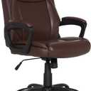 Amazon Basics Classic Puresoft PU Padded Mid-Back Office Chair with Armrest, Height Adjustable, Wheels, 25.75"D x 24.25"W x 42.25"H, Brown