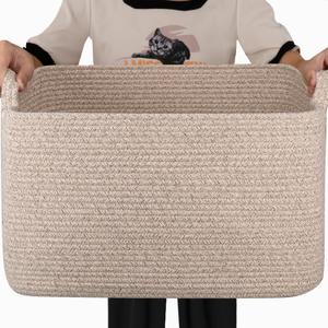 65L Large Storage Basket, Cotton Rope Woven Blanket Basket, Toy Storage for Baby Room, Living Room, Brown (19.7"x15.7"x11.8")