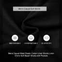 Mens Cotton Linen Shorts Casual Waist Elastic Button Golf Beach Shorts with Pockets (32, Black)