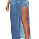 CHARTOU Women's Sexy High Split Slim Fit Maxi Long Pencil Denim Jean Skirt (Large, Dark Blue)