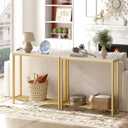YATINEY Narrow Console Table, 2-Tier Small Sofa Table, 29.5" Thin Entryway Behind Couch Table with Shelves, Industrial Hallway Table, for Living Room, Foyer, White and Gold CT03DW, 29.5"d X 29.5"w X 7.9"h