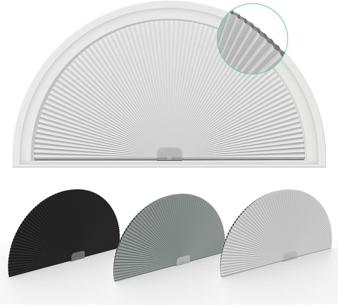 Changshade Arch Window Shades Blackout,Half Moon(Radius:36") Blackout Pleated Window Shades, Half Circle No Drill Cellular Shades for Windows, Easy Cut and Install, 36"*72"-1pcs