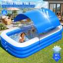2026 Inflatable Pool with Canopy,Upgraded Blow Up Pool for Adults&Kids,Large Inflatable Pool with Seat and Big Backrest,Kiddie Pool with Shade,Kid Swimming Pool for Backyard 110"x63"x20"Blue