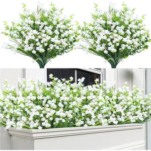 Sggvecsy Artificial Flowers for Outdoors 24 Bundles UV Resistant Boxwood Shrubs Artificial Eucalyptus Fake Plants Faux Plastic Greenery for Farmhouse Garden Home Indoor Outdoor Decoration, White