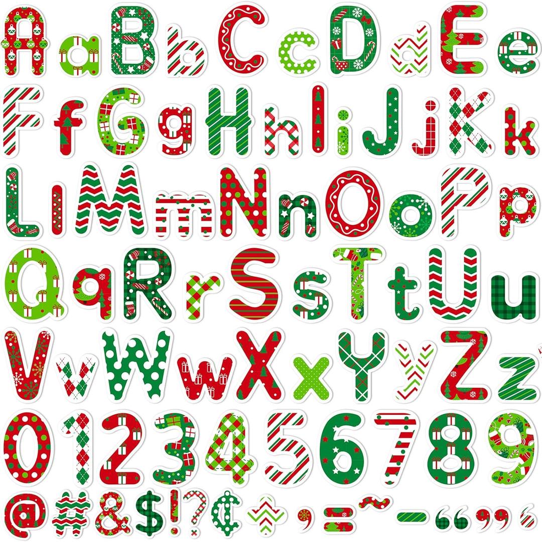 Faccito 231 Pcs Christmas Bulletin Board Decoration Winter Letters Cutouts Combo Set Bulletin Board Alphabet Letters and Number Accents for Xmas Home School Classroom Decor(Red Green, Candy)