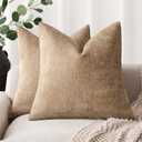 Foindtower Pack of 2 Textured Chenille Throw Decorative Pillow Covers Square Accent Solid Cushion Cover Neutral Farmhouse Pillow Case for Couch Sofa Bedroom Living Room 20x20 Inch, Taupe Khaki Camel 