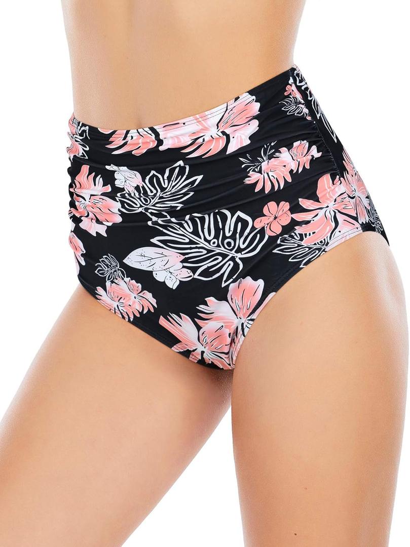 American Trends High Waisted Bikini Bottoms Ruched Tummy Control Swim Bottom Bathing Suits for Women, Medium