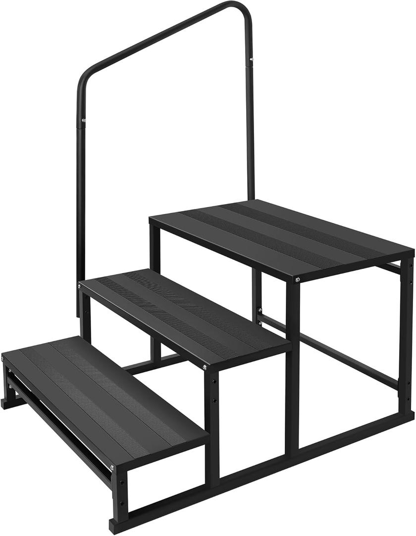 RV Steps with Handrail for Both Sides, 3 Step Stool with Handle for Elderly w/Wide Platform & Anti-Slip Mats, Portable Stairs for Hot Tub/Camper/Mobile Home/Porch/SPA Pool/Pet Stairs