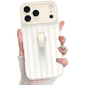 KANGHAR Compatible with iPhone 17 Pro Case 2025, Silicone Stripes Cute Pattern, Wristband Kickstand Camera Protection Soft Slim Cover for Girls Women, White