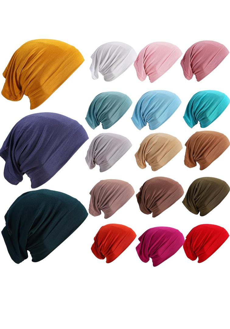 JenPen 18 Pcs Hijab Undercap Scarf Headwear Unisex Dreadlock Hat Turbans Women Stretch Under Caps Solid Color Hijab Cap