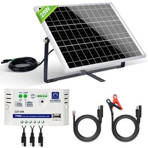 ECO-WORTHY 25 Watts 12V Off Grid Solar Battery Charger Kit: Waterproof Solar Panel + Adjustable Mount Bracket + SAE Connection Cable +10A Charge Controller for Car RV Marine Boat 12V Battery