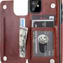 for iPhone 11 Wallet Case with Card Holder,OT ONETOP PU Leather Kickstand Card Slots Case,Double Magnetic Clasp and Durable Shockproof Cover for iPhone 11 6.1 Inch(Brown)
