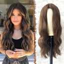 FESHFEN Long Brown Wigs for Women 22 inch Brown Long Wavy Full Wig Middle Parting Wigs Natural Looking Synthetic Wig for Daily Party