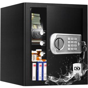 Large Safe Box for Home - 3.0 CuFt Heavy-Duty Cabinet with Motion Light & Dual Alarm, Digital Keypad & Override Key, Removable Shelf - Spacious Black Safe for Documents, Laptops, and More